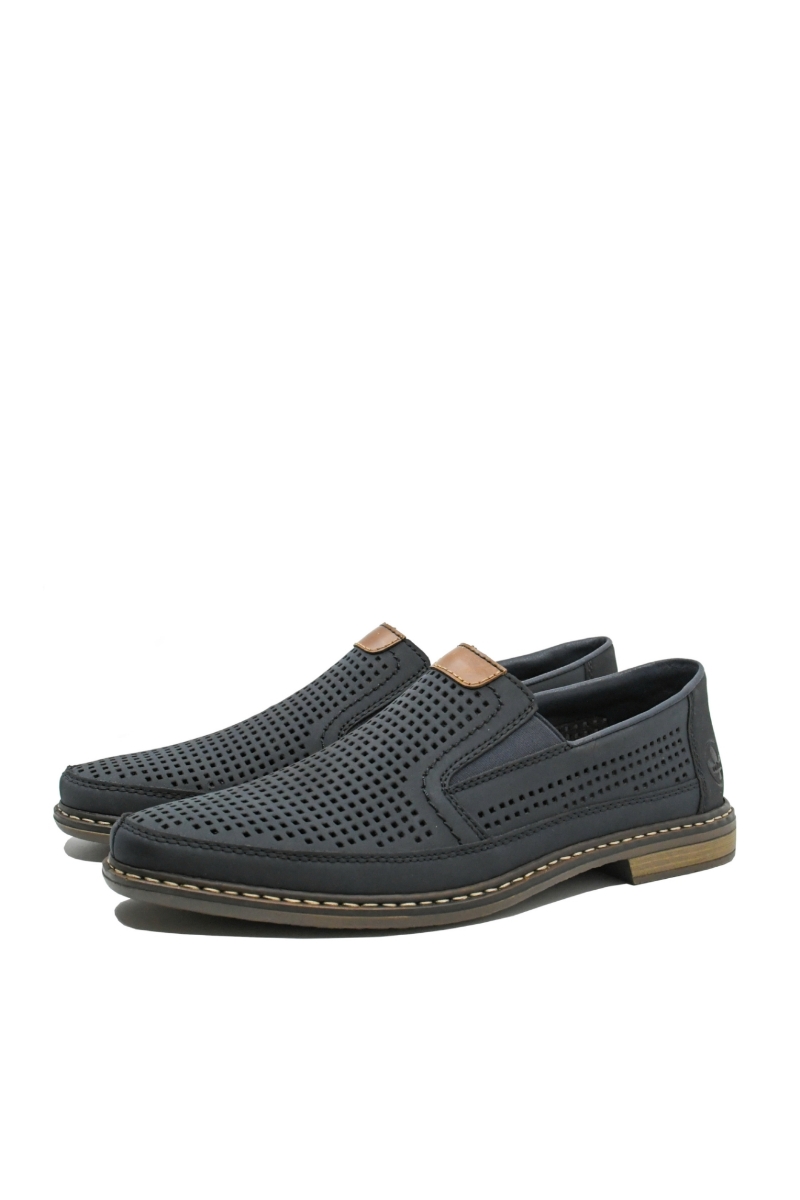 Imagine Pantofi casual bleumarin din piele naturală cu perforații RIK13459-14