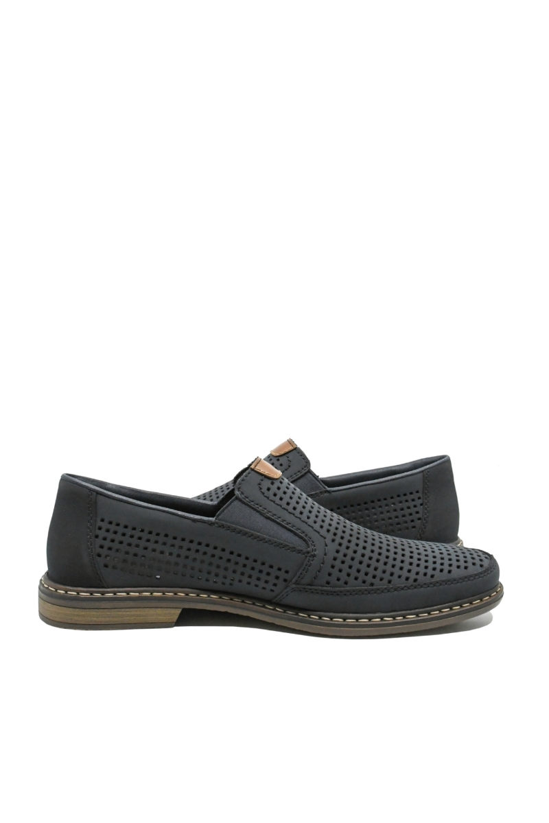 Imagine Pantofi casual bleumarin din piele naturală cu perforații RIK13459-14
