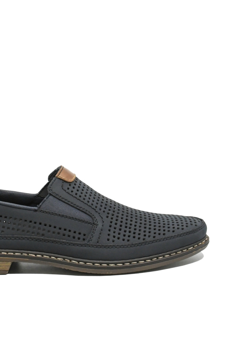 Imagine Pantofi casual bleumarin din piele naturală cu perforații RIK13459-14