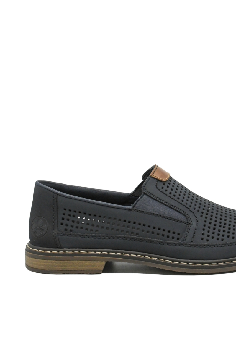Imagine Pantofi casual bleumarin din piele naturală cu perforații RIK13459-14