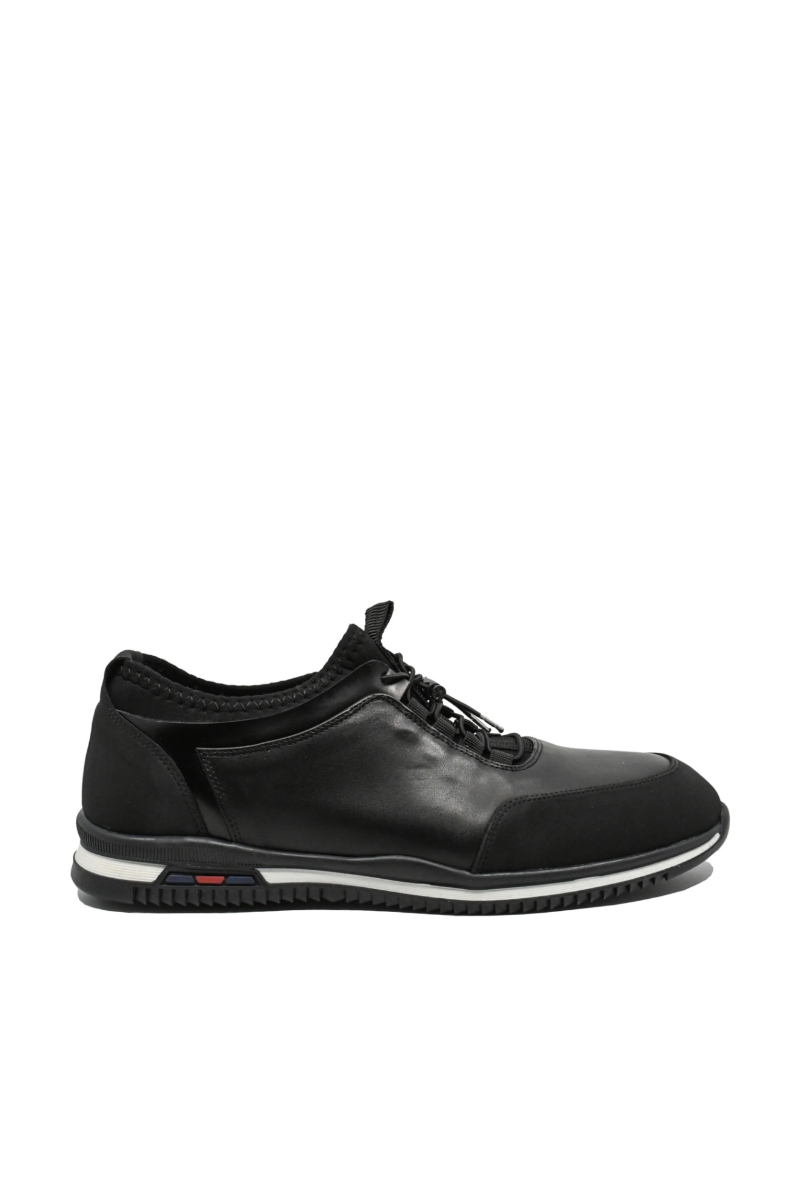 Imagine Pantofi sport din piele naturală, negri cu detalii albe OTR1394
