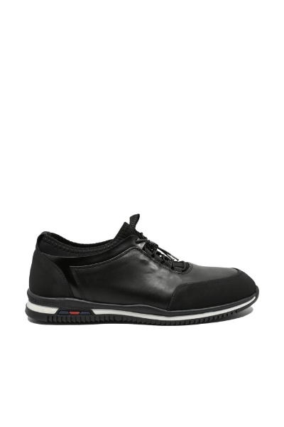 Imagine Pantofi sport din piele naturală, negri cu detalii albe OTR1394
