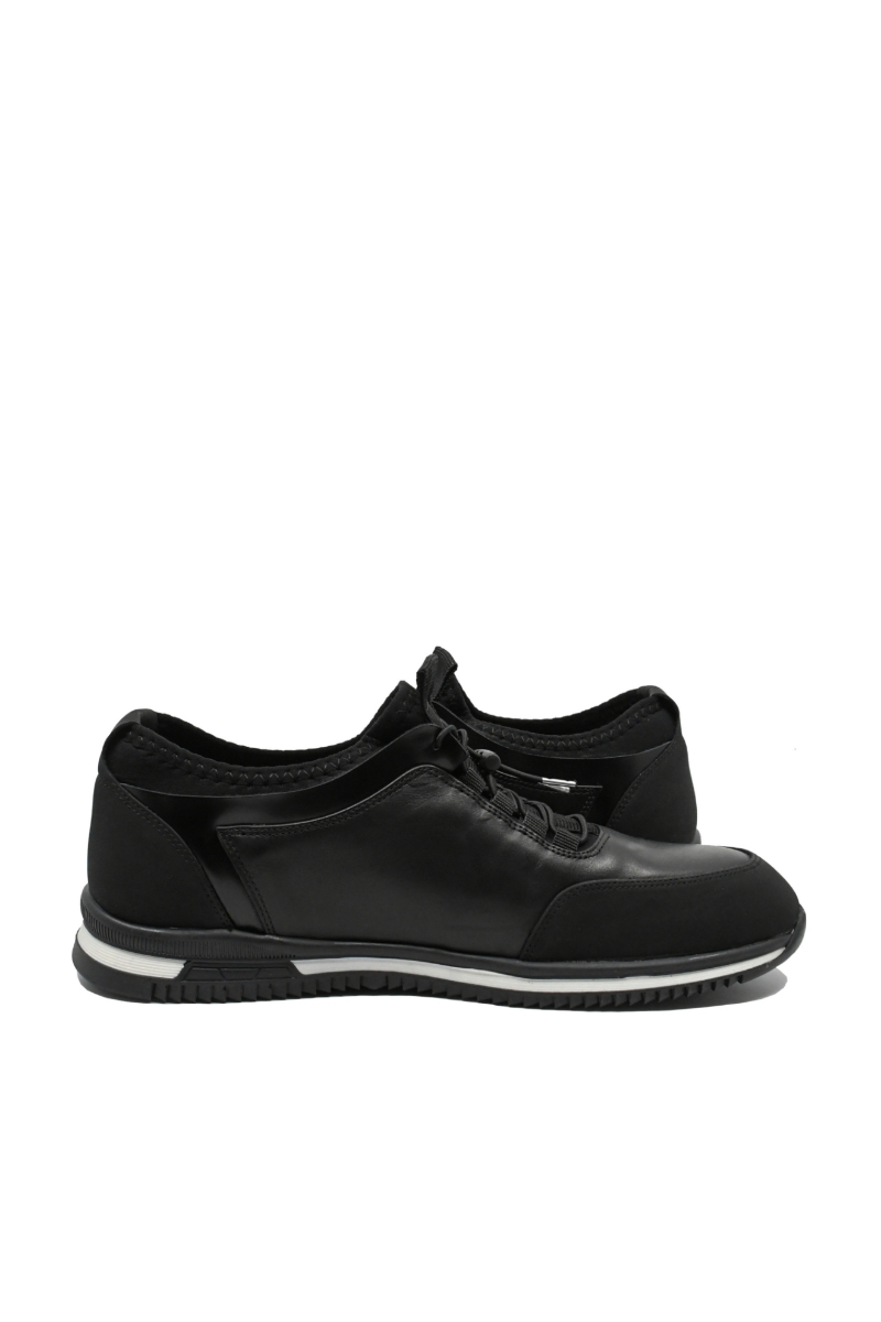 Imagine Pantofi sport din piele naturală, negri cu detalii albe OTR1394