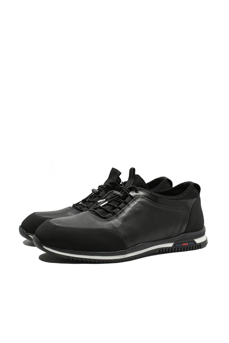 Imagine Pantofi sport din piele naturală, negri cu detalii albe OTR1394