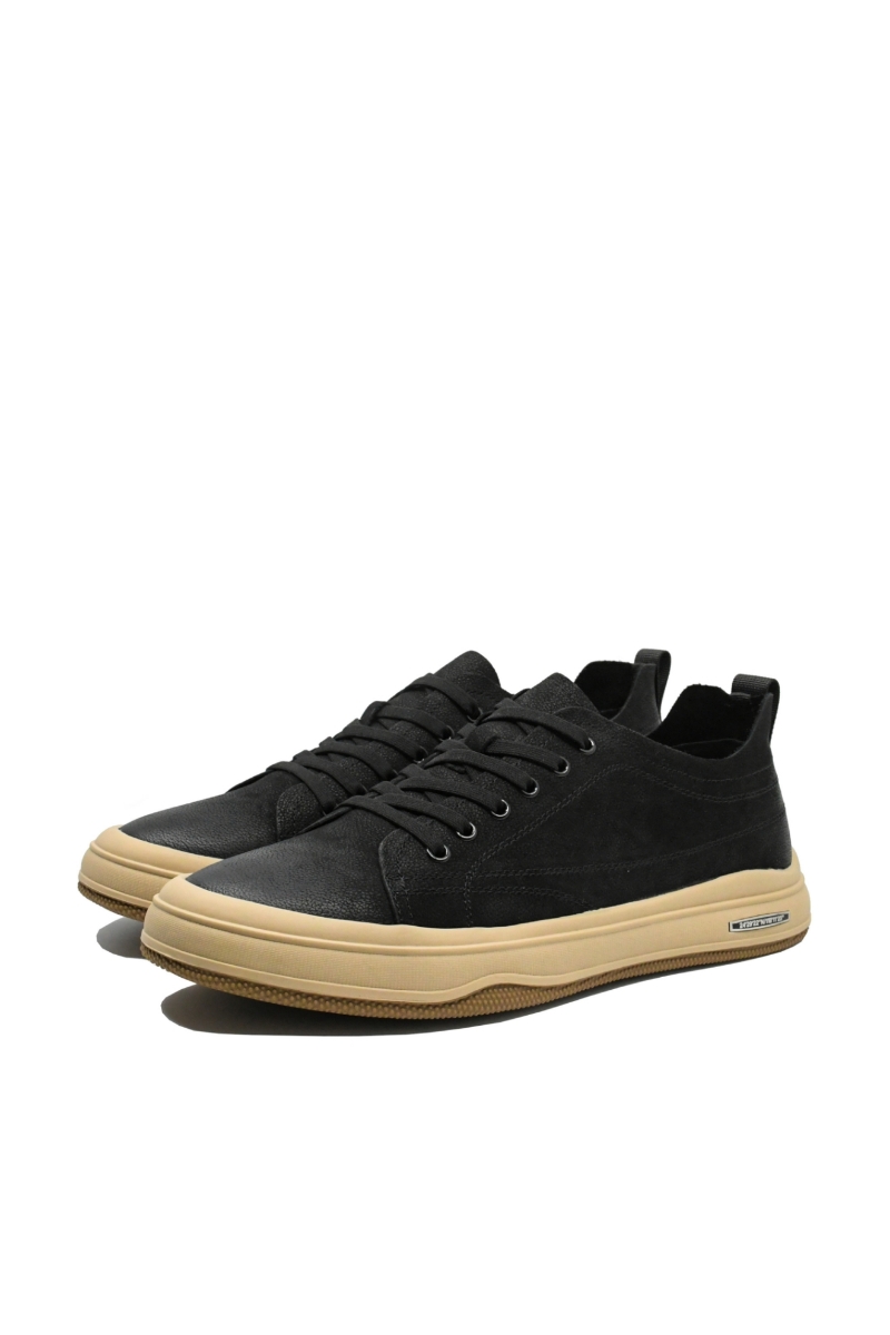 Imagine Pantofi casual confortabili negru patinat din piele întoarsă FNX10573