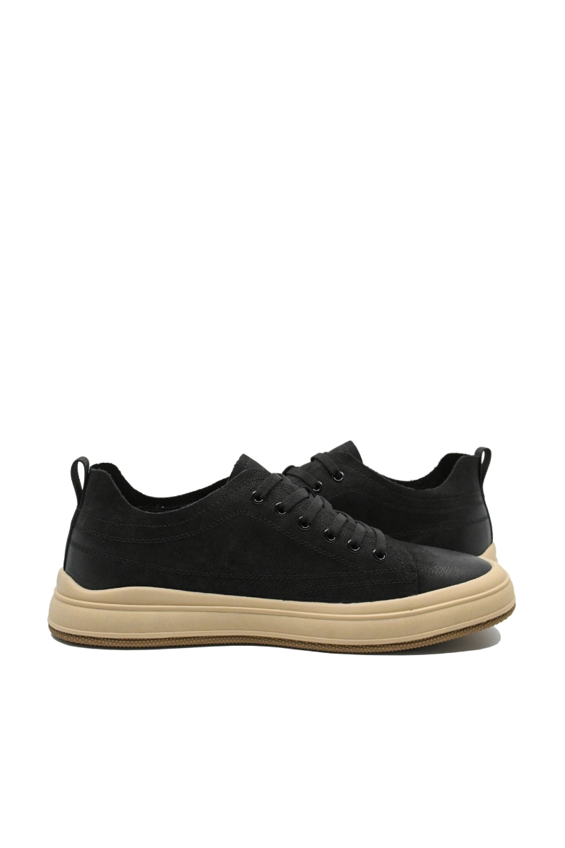 Imagine Pantofi casual confortabili negru patinat din piele întoarsă FNX10573