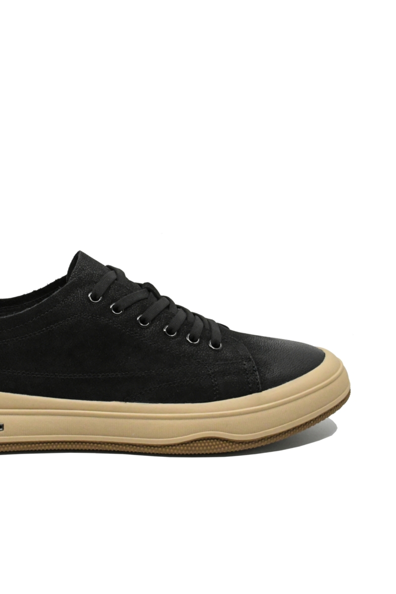 Imagine Pantofi casual confortabili negru patinat din piele întoarsă FNX10573