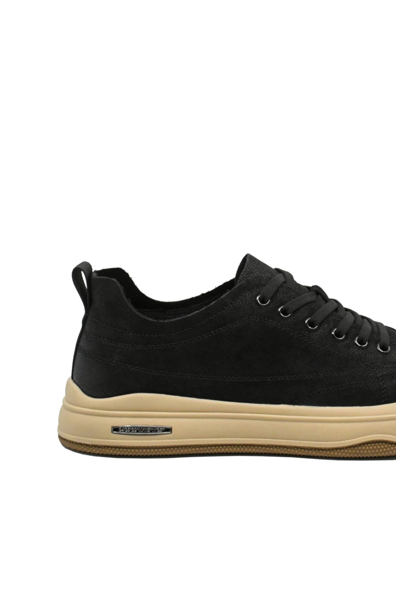 Imagine Pantofi casual confortabili negru patinat din piele întoarsă FNX10573