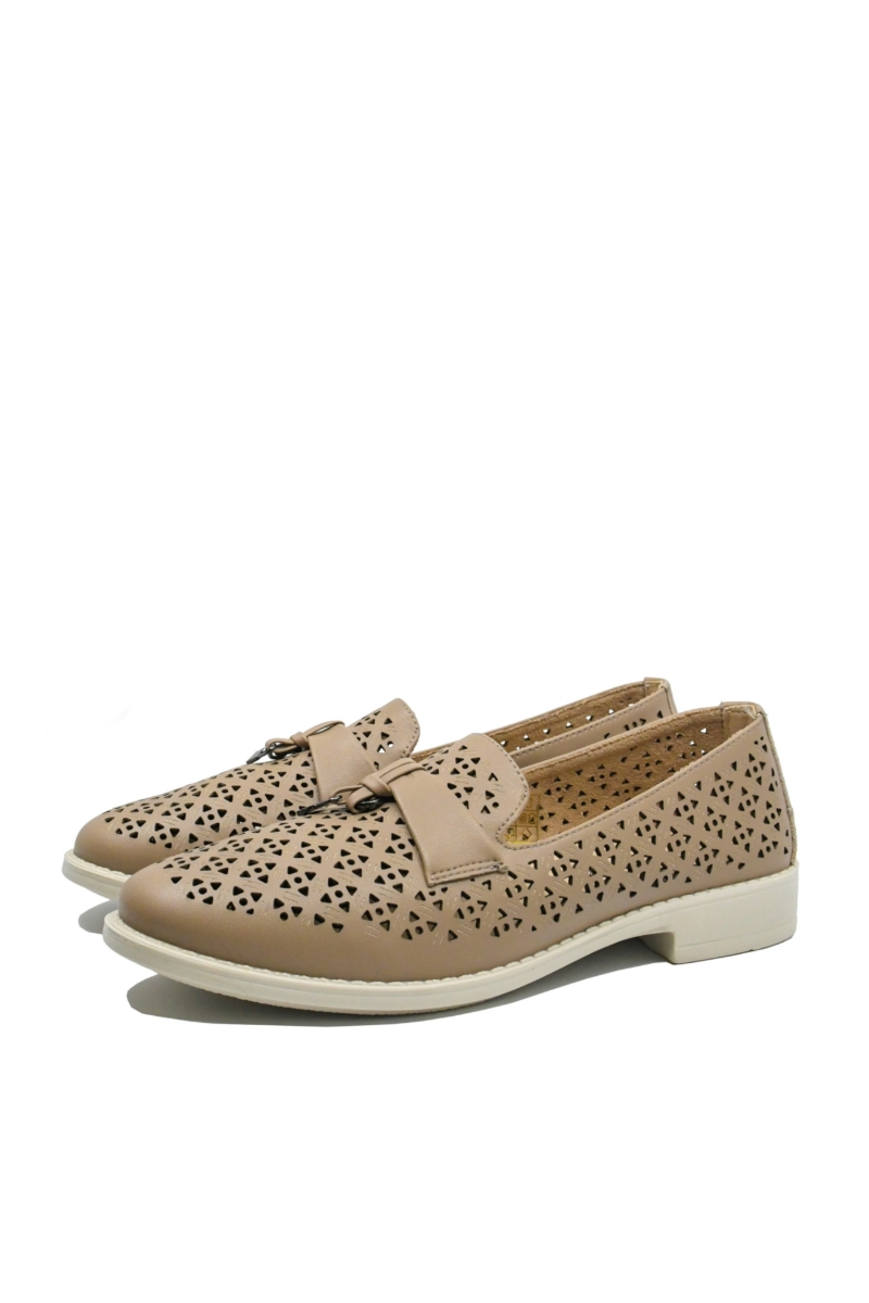 Imagine Pantofi casual apricot din piele naturală cu perforații OTR60019