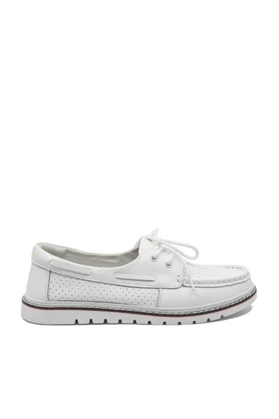 Imagine Mocasini damă albi din piele naturală cu perforații FNX98104