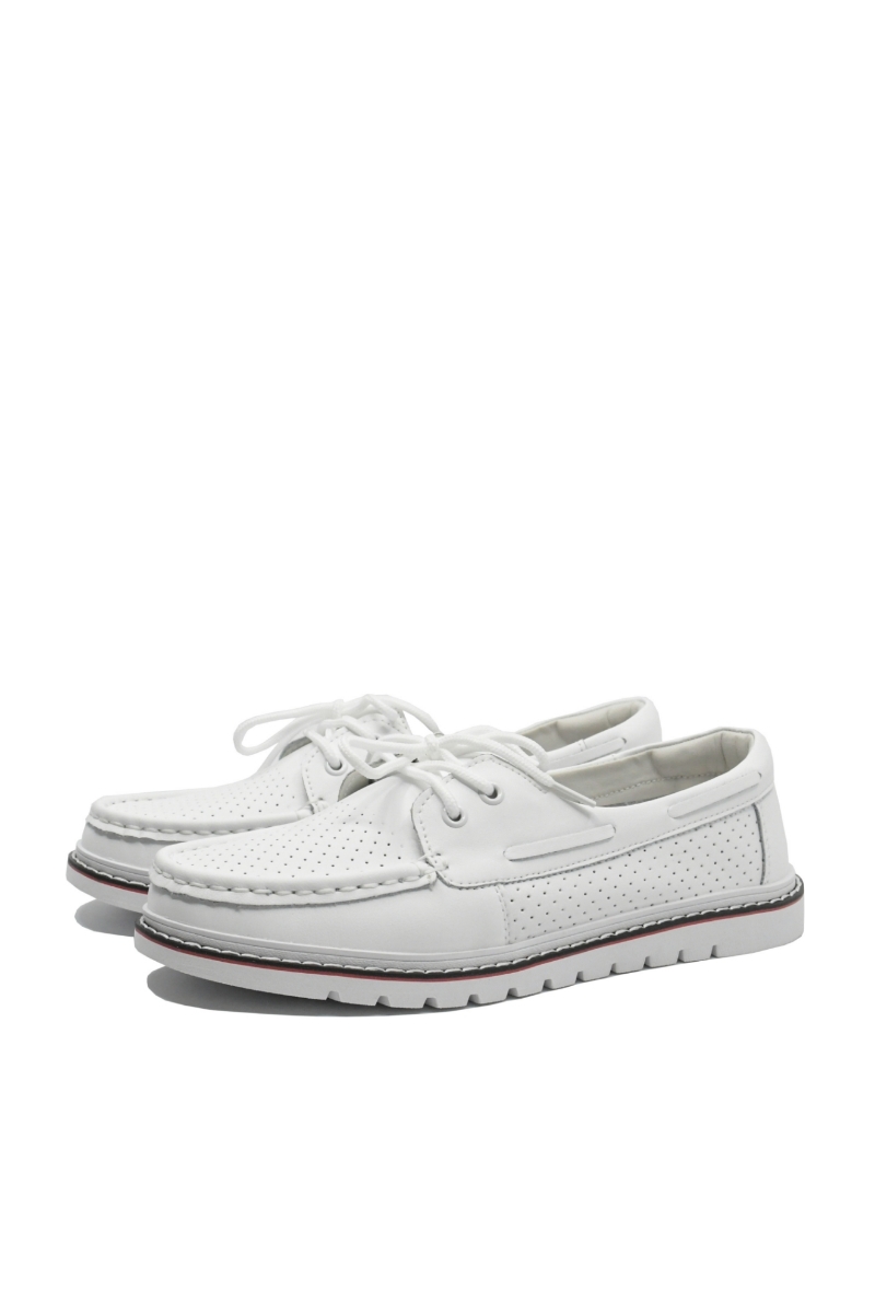 Imagine Mocasini damă albi din piele naturală cu perforații FNX98104