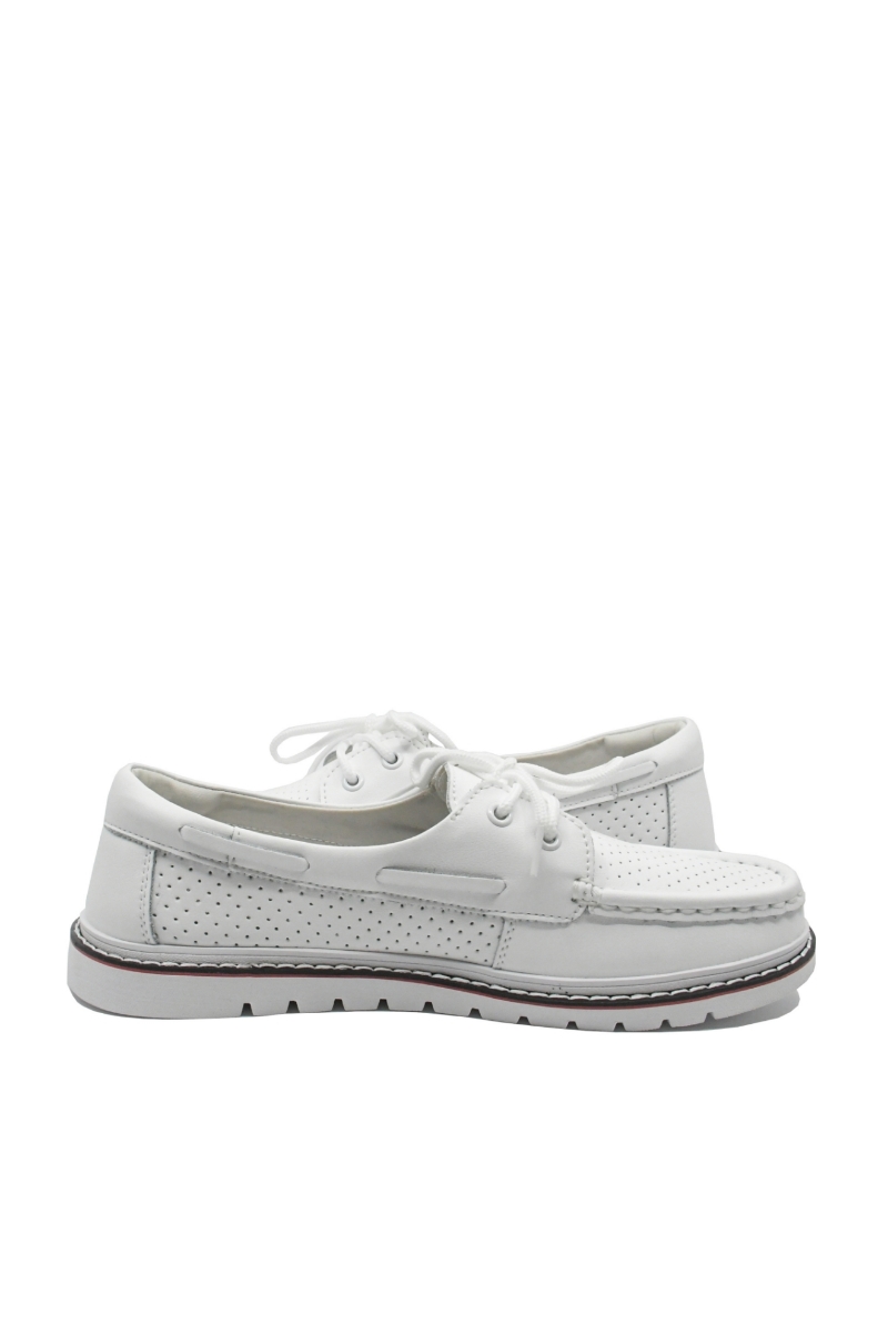 Imagine Mocasini damă albi din piele naturală cu perforații FNX98104