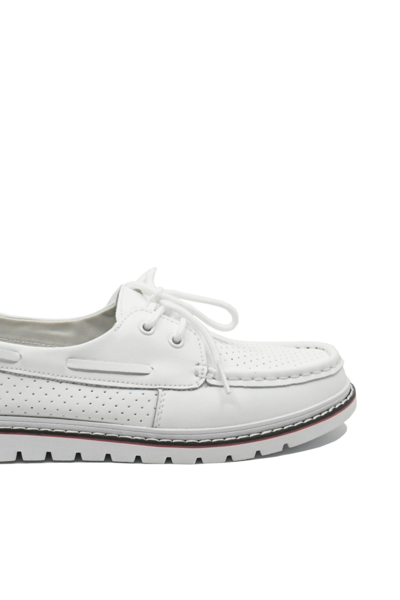 Imagine Mocasini damă albi din piele naturală cu perforații FNX98104