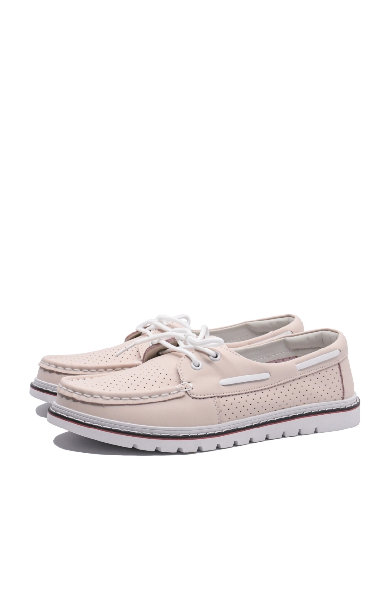 Imagine Mocasini damă roz deschis din piele naturală cu perforații FNX98104