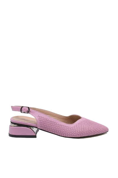 Imagine Pantofi decupați cu toc jos, roz pudră, din piele naturală cu model perforat MIR952