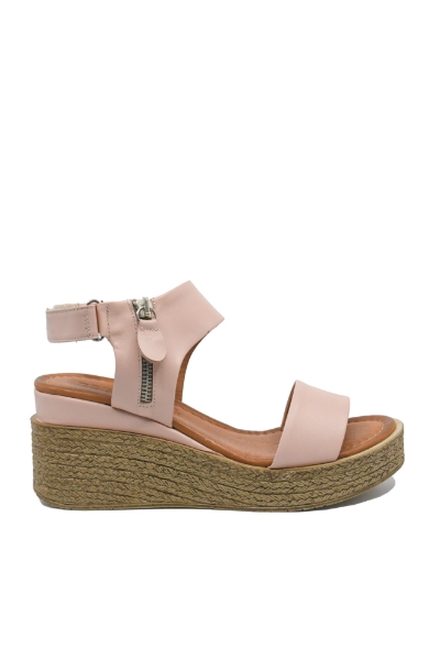 Imagine Sandale damă cu talpa wedge, roz pudră din piele naturală MIR1219