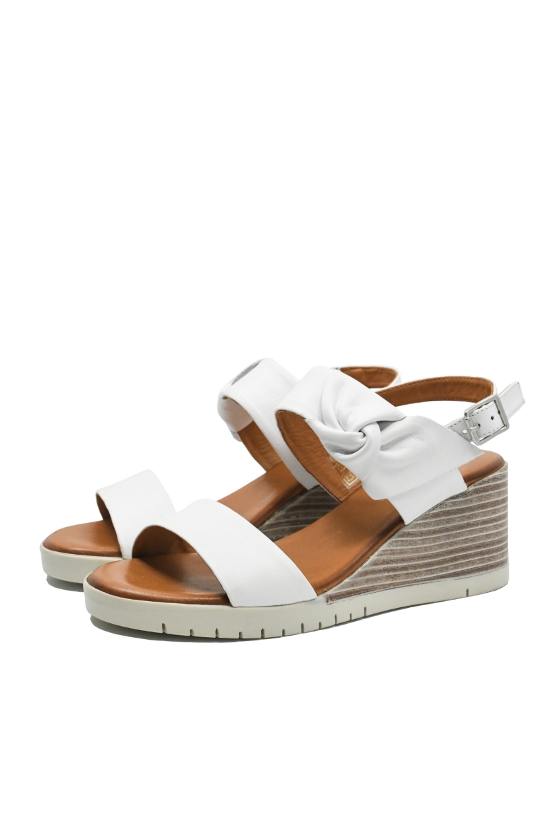 Imagine Sandale wedge alb cocos din piele naturală MIR979