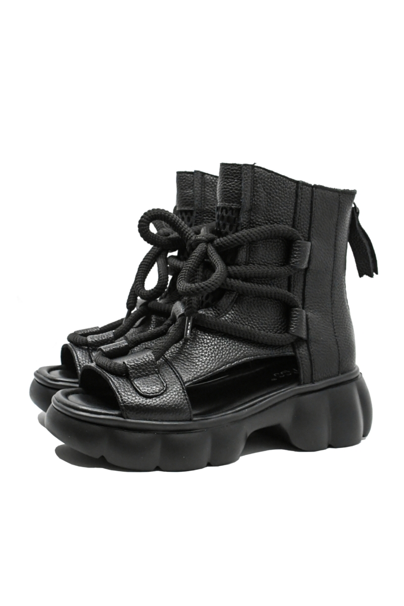 Imagine Ghete de vară cu decupaje, negre, din piele naturală OTR60005