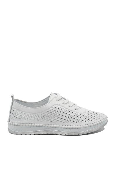 Imagine Pantofi casual damă albi din piele naturală cu perforații GORD74-405