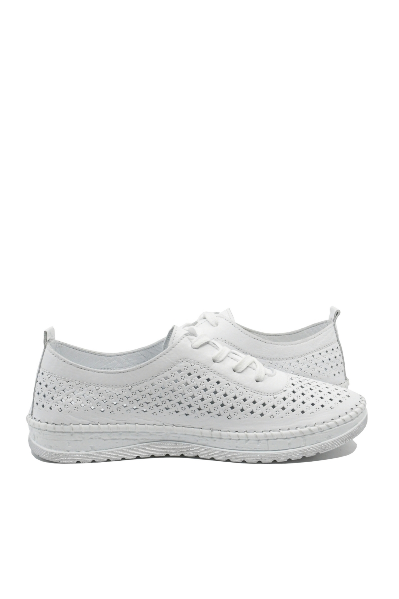 Imagine Pantofi casual damă albi din piele naturală cu perforații GORD74-405