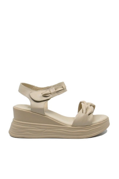 Imagine Sandale comode cream din piele naturală cu împletituri FNX8702-1