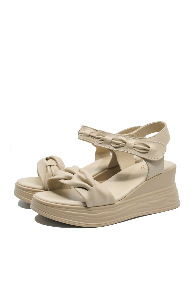 Imagine Sandale comode cream din piele naturală cu împletituri FNX8702-1