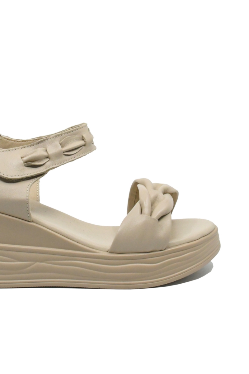Imagine Sandale comode cream din piele naturală cu împletituri FNX8702-1