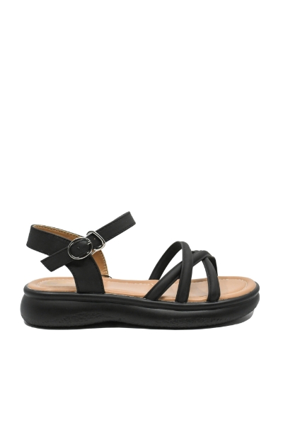 Imagine Sandale damă cu curelușe, negre, din piele naturală FNX802