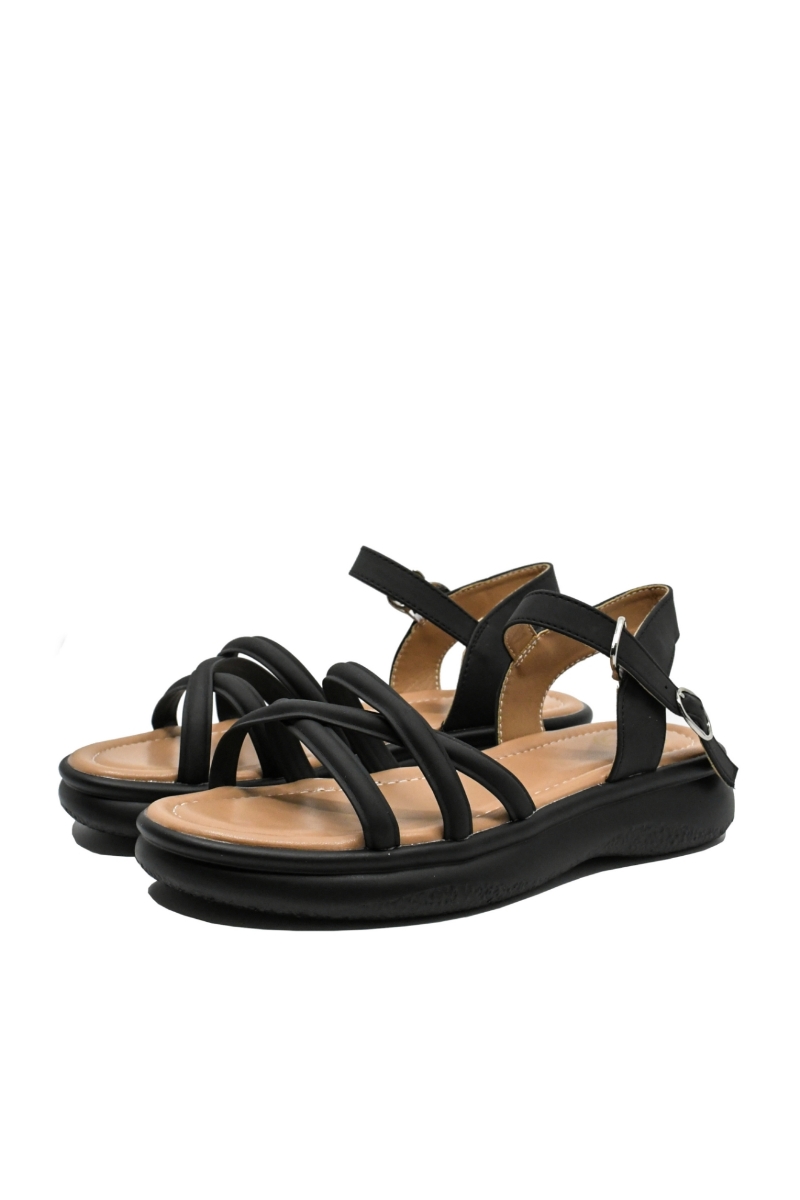 Imagine Sandale damă cu curelușe, negre, din piele naturală FNX802