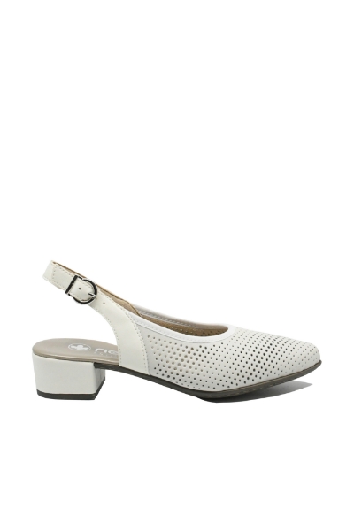 Imagine Pantofi decupați din piele naturală albi cu buline perforate RIK47066-80