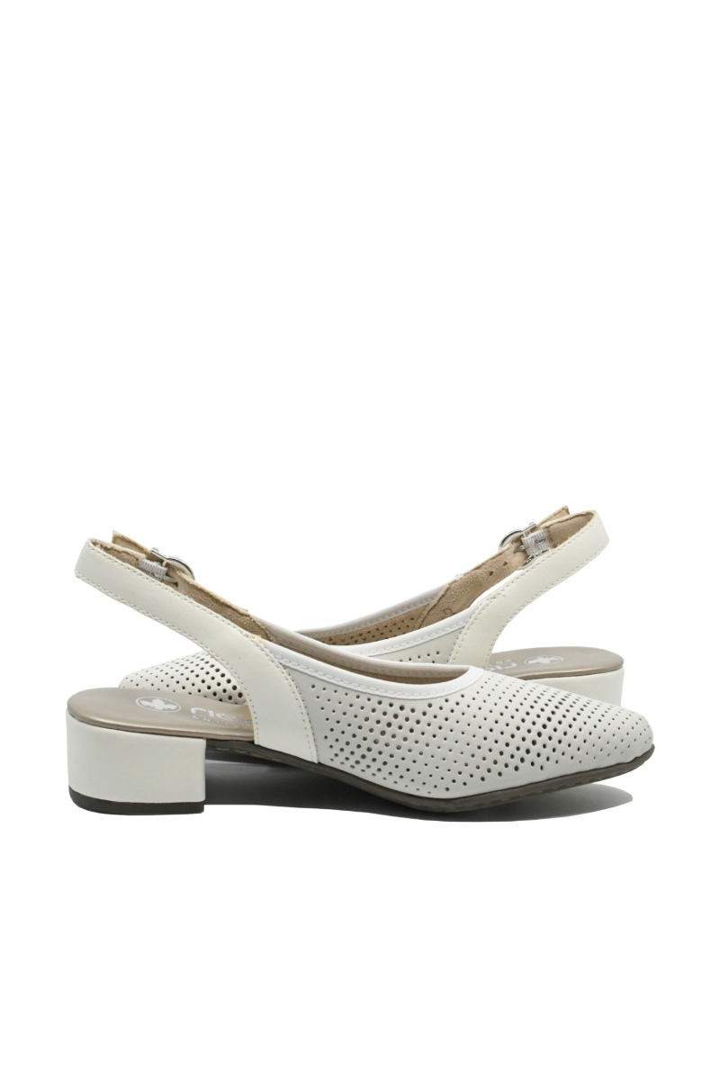 Imagine Pantofi decupați din piele naturală albi cu buline perforate RIK47066-80