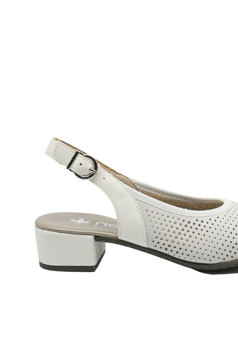 Imagine Pantofi decupați din piele naturală albi cu buline perforate RIK47066-80