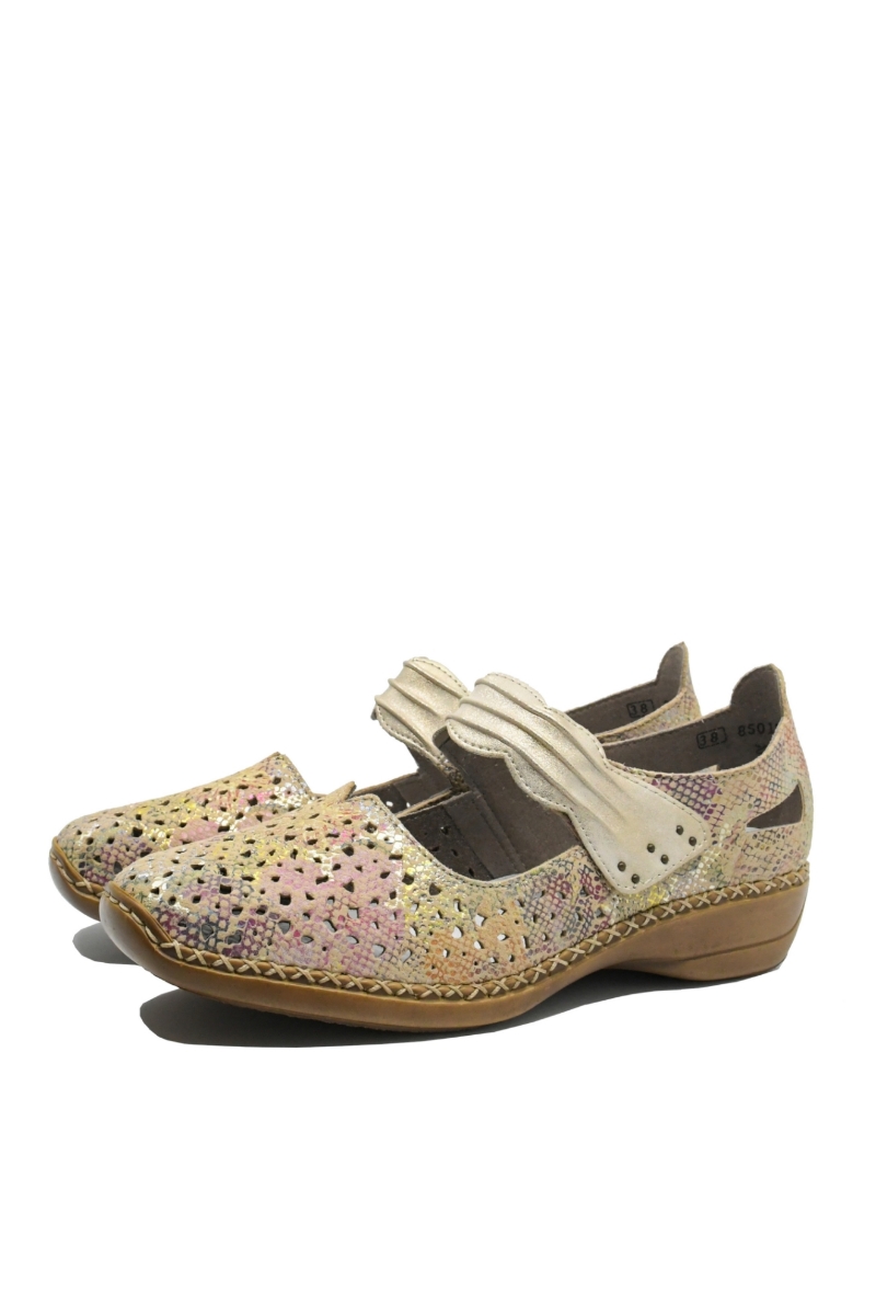 Imagine Pantofi perforați cu baretă multicolori din piele naturală RIK41399-92