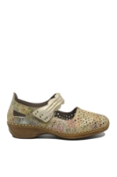 Imagine Pantofi perforați cu baretă multicolori din piele naturală RIK41399-92