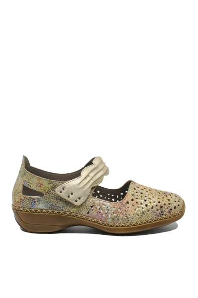 Imagine Pantofi perforați cu baretă multicolori din piele naturală RIK41399-92