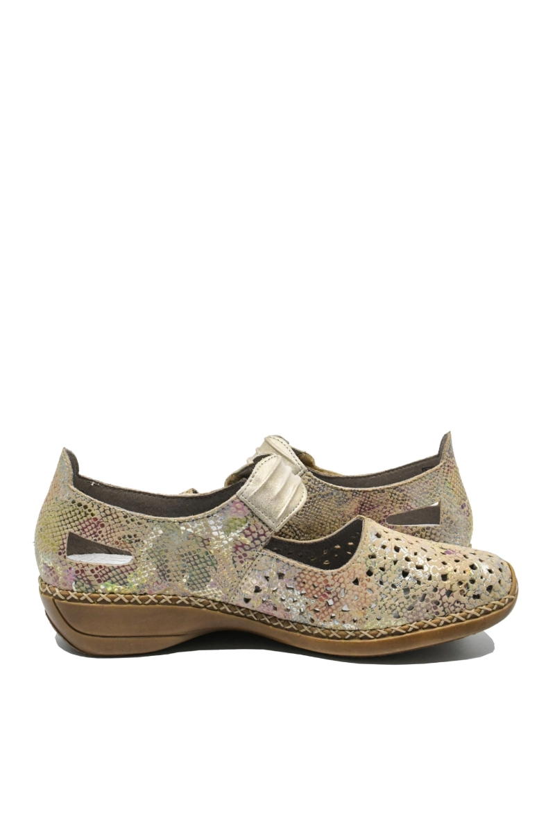 Imagine Pantofi perforați cu baretă multicolori din piele naturală RIK41399-92