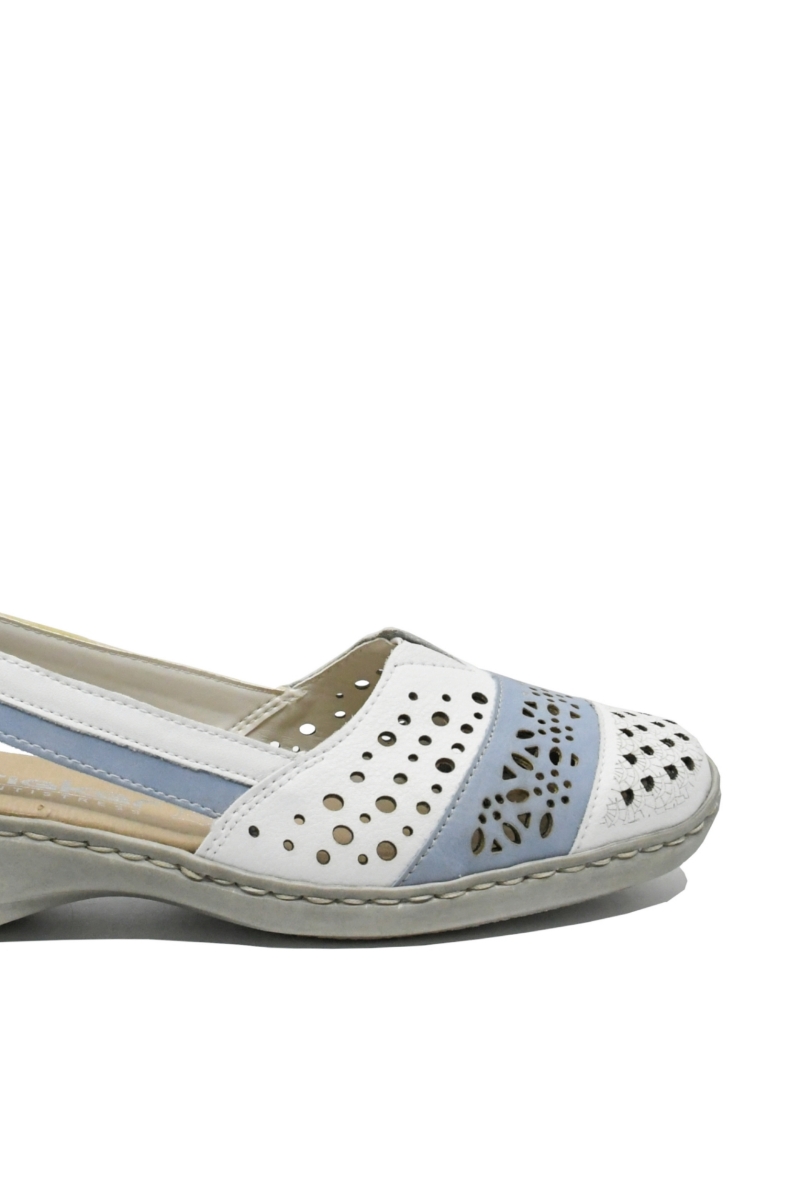Imagine Mocasini damă din piele naturală albi, cu detalii bleu RIK41358-80