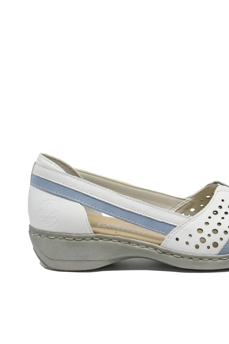 Imagine Mocasini damă din piele naturală albi, cu detalii bleu RIK41358-80