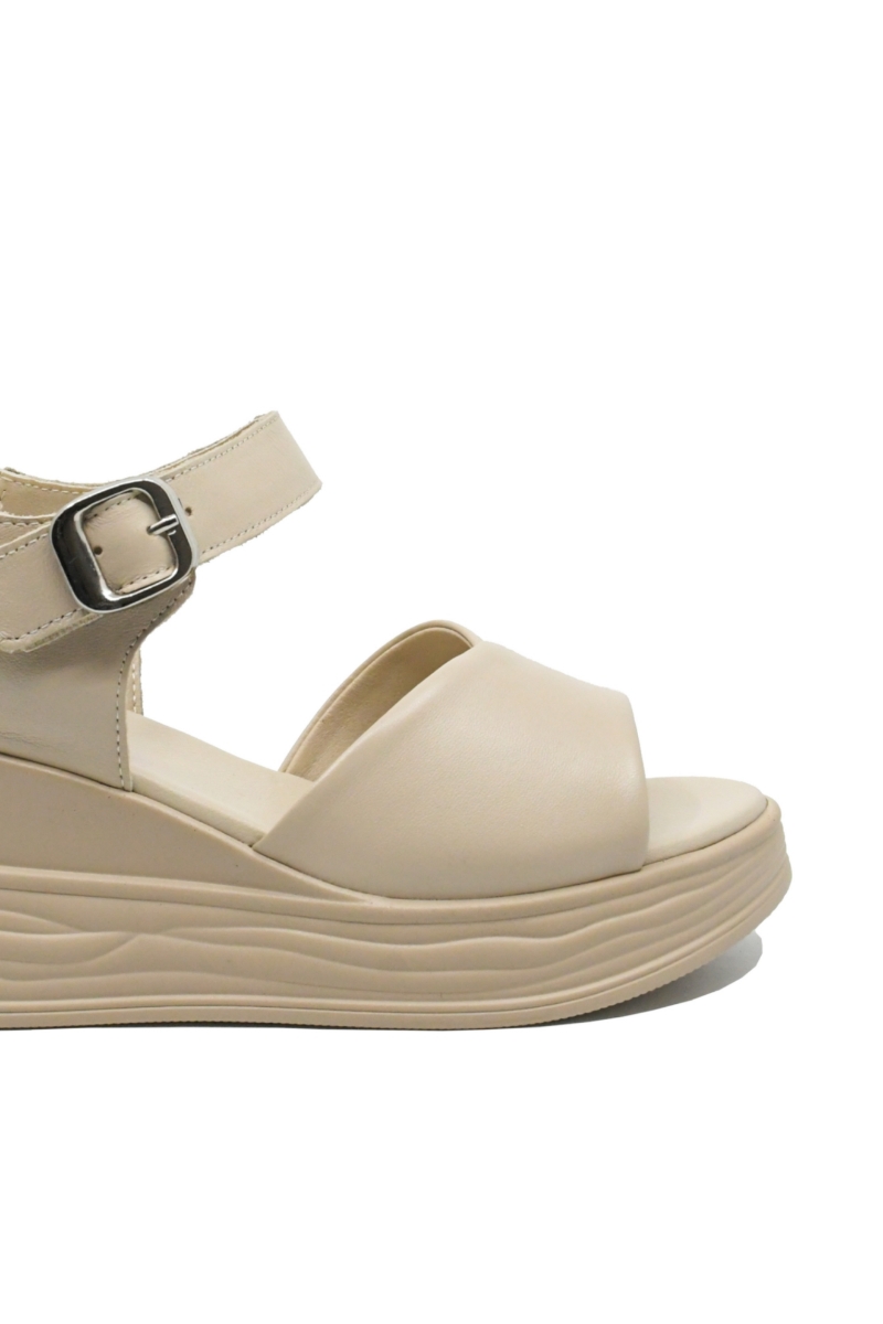 Imagine Sandale comode wedge cream din piele naturală FNX8701-1