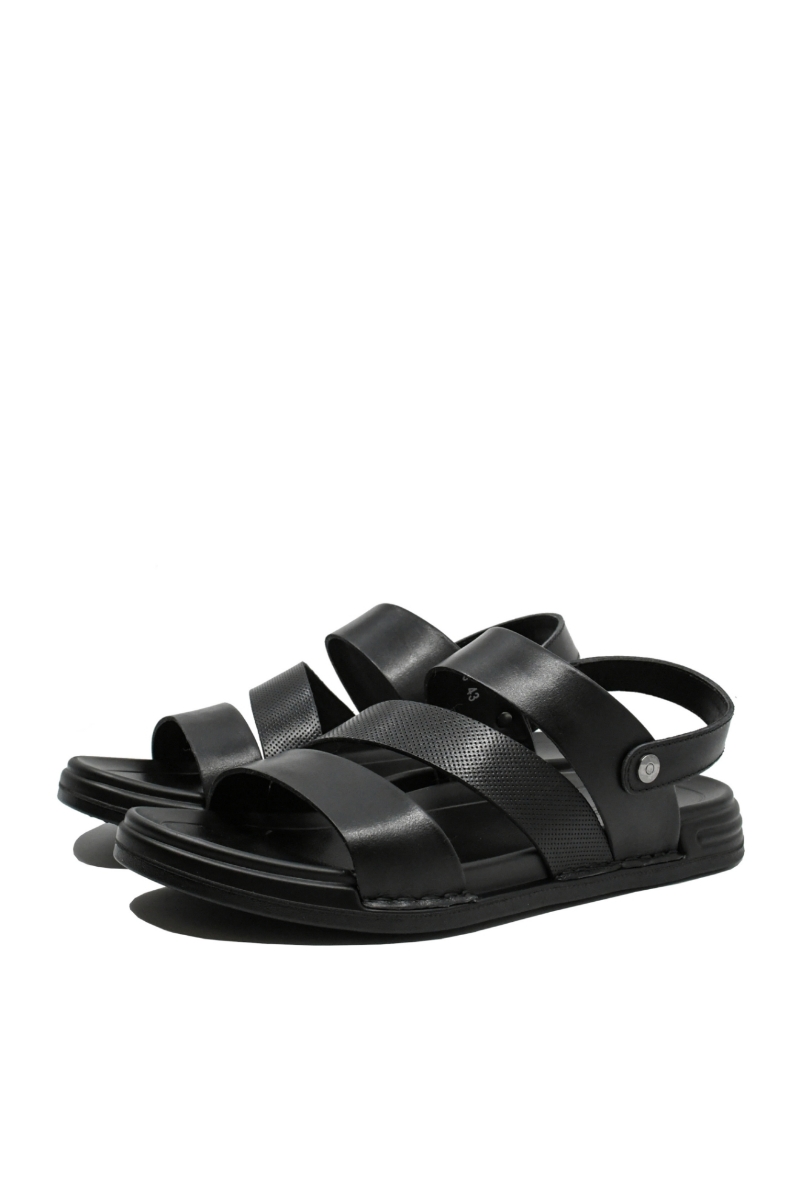 Imagine Sandale bărbați cu capse și barete, negre din piele naturală FNX2904-3