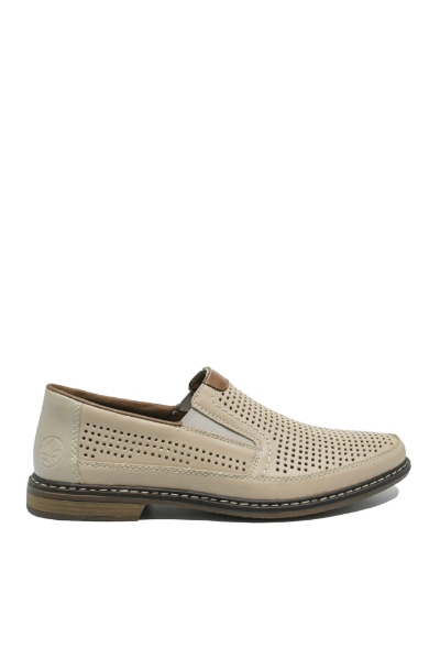 Imagine Pantofi casual bej din piele naturală cu perforații RIK13459-60