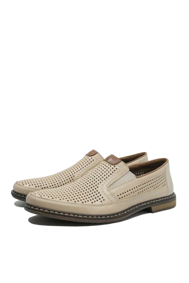 Imagine Pantofi casual bej din piele naturală cu perforații RIK13459-60