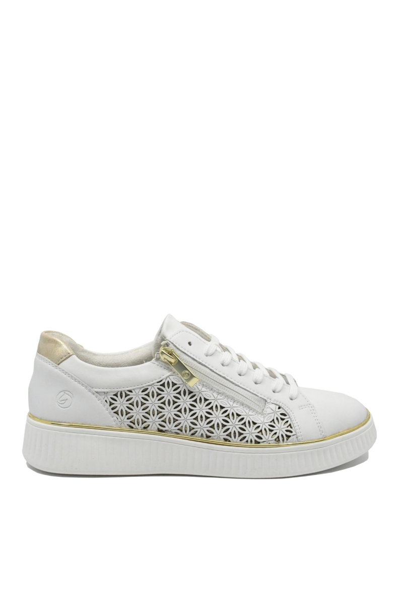 Imagine Pantofi sport damă alb cu auriu, din piele naturală REMD2E03-80
