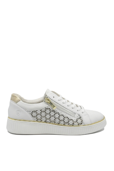 Imagine Pantofi sport damă alb cu auriu, din piele naturală REMD2E03-80