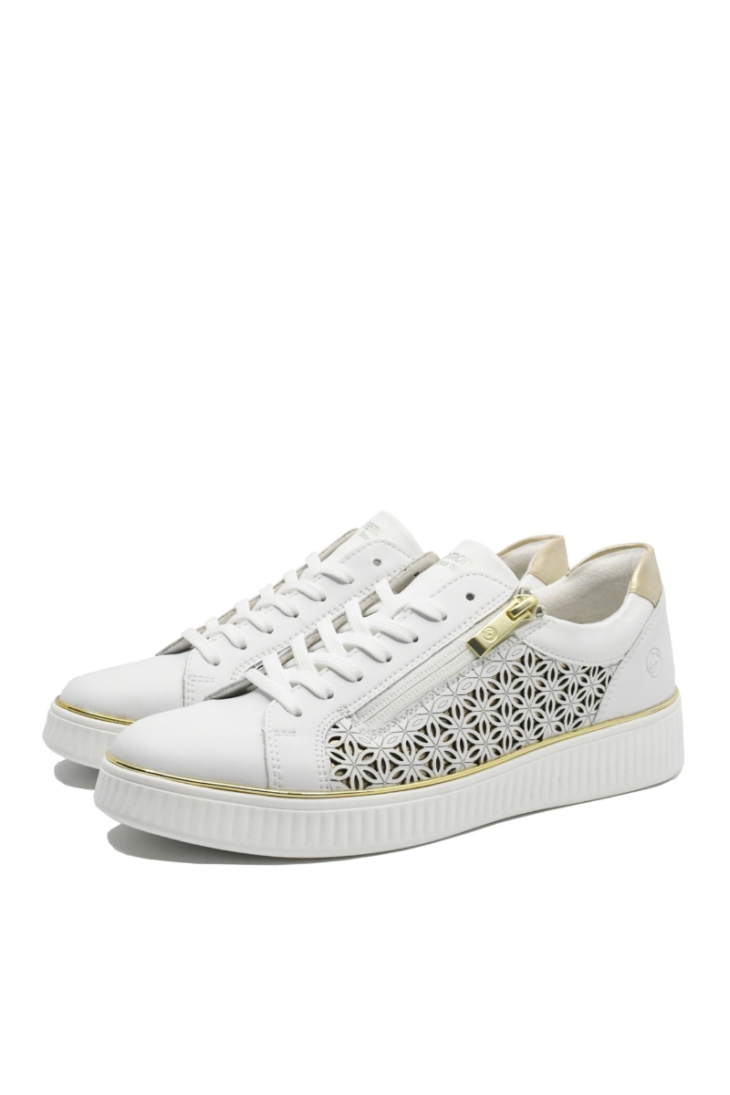 Imagine Pantofi sport damă alb cu auriu, din piele naturală REMD2E03-80