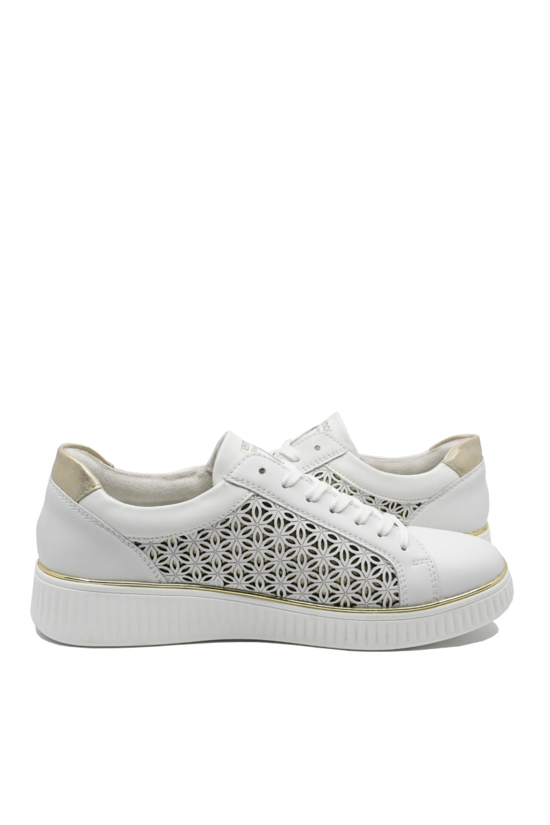 Imagine Pantofi sport damă alb cu auriu, din piele naturală REMD2E03-80