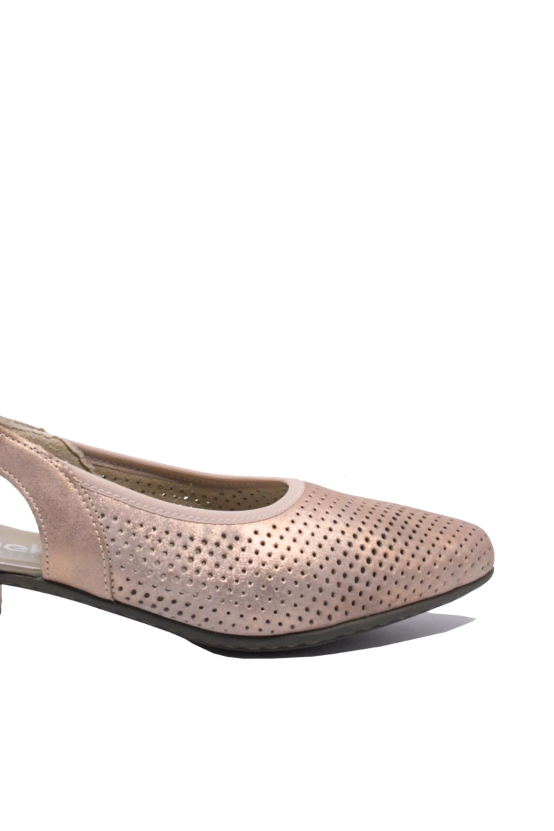 Imagine Pantofi decupați din piele naturală roz sidefat cu buline perforate RIK47066-31