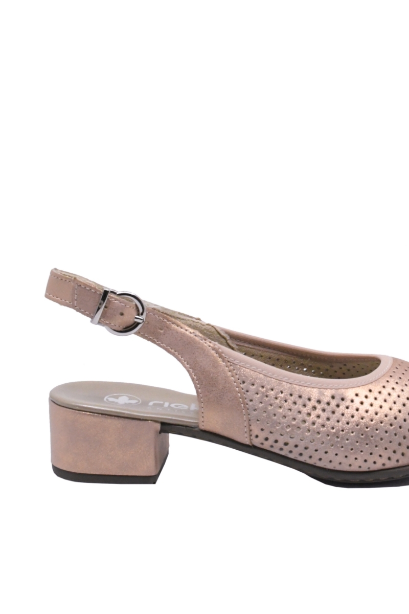Imagine Pantofi decupați din piele naturală roz sidefat cu buline perforate RIK47066-31