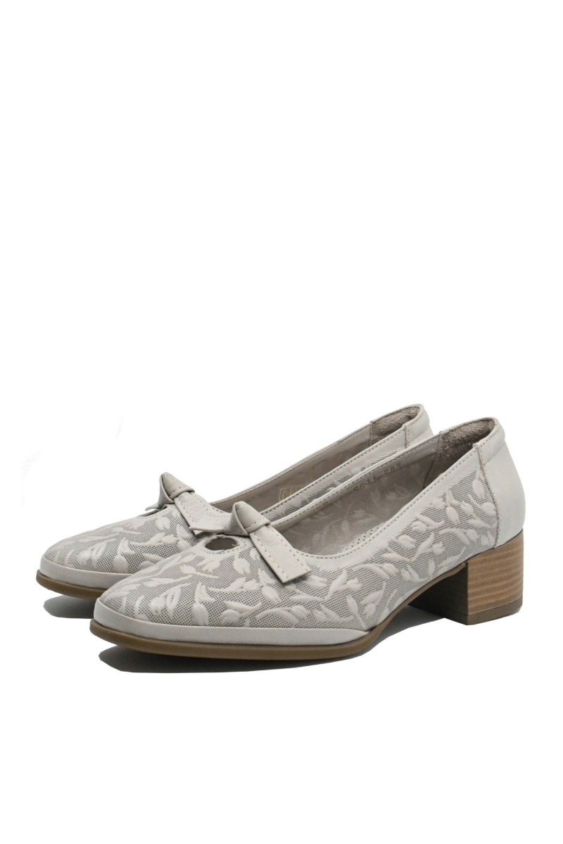 Imagine Pantofi office gri din piele naturală, cu model floral GOR5671