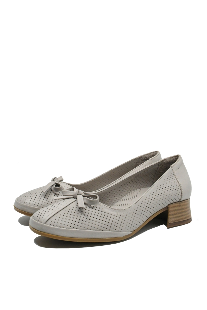 Imagine Pantofi office gri din piele naturală cu aspect perforat GOR5687